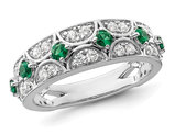 1/2 Carat (ctw) Lab-Created Emerald Band Ring in 14K White Gold with Lab-Grown Diamonds 1/3 Carat (ctw) (SIZE 7)